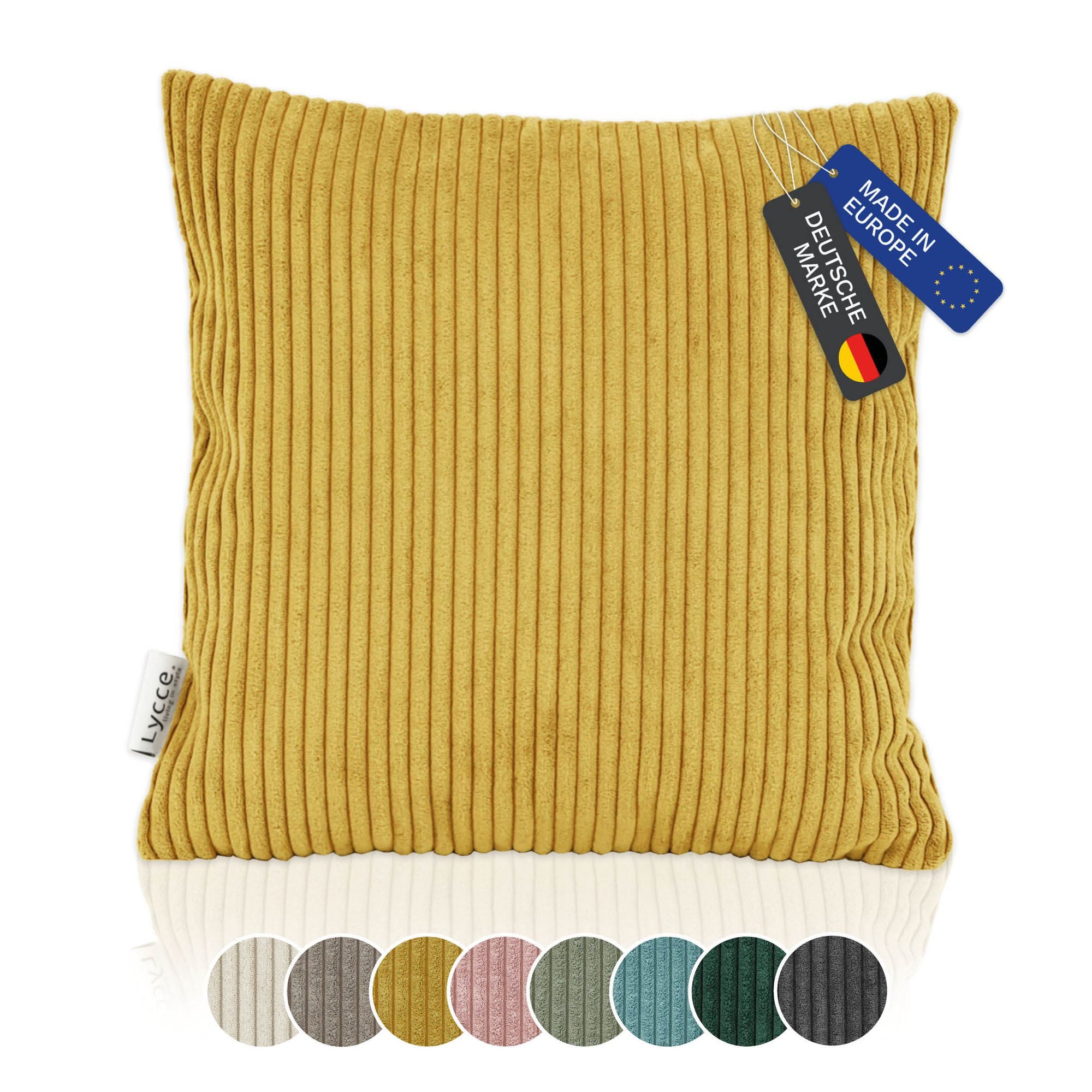Lycce Dekokissen Kissenbezug aus trendigem Cordstoff (40x40cm), senf / gelb