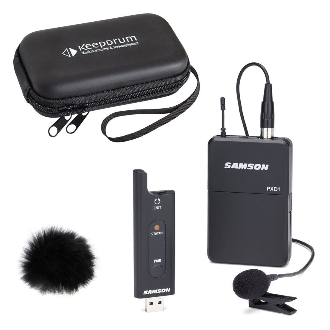 Samson Mikrofon Samson Drahtlos-System XPD2 Lavalier-Mikrofon mit Windschutz und Case (Mikrofon), Vorteils-Set mit Windschutz und Case