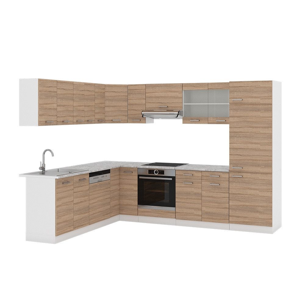 Vicco Winkelküche R-Line, Sonoma/Weiß, 287 x 227 cm ohne Arbeitsplatte