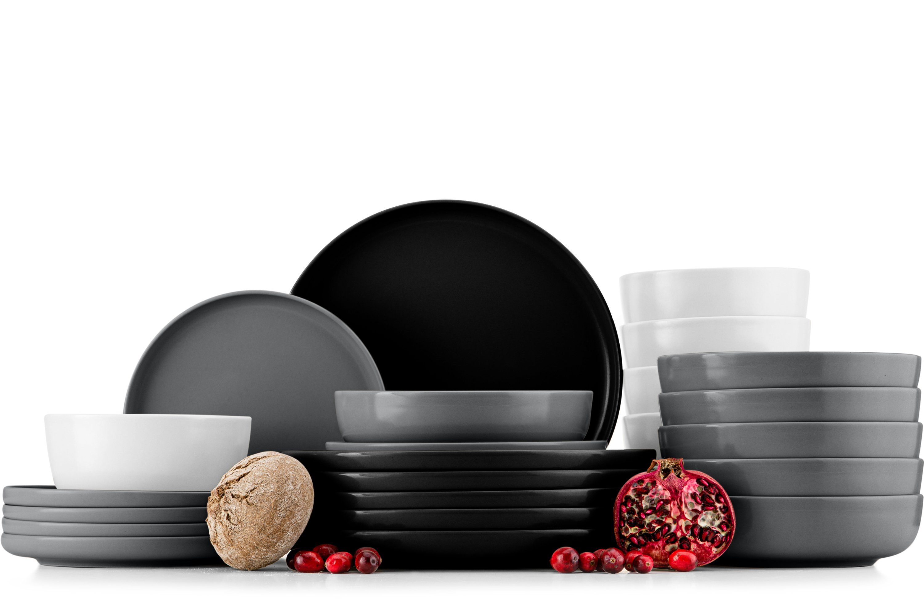 Konsimo Kombiservice VICTO Geschirrset hergestellt in der EU (24-tlg), 6 Personen, Steingut, spülmaschinengeeignet, mikrowellengeeignet, mehrfarbig, matt matt schwarz/grau/weiß/grau