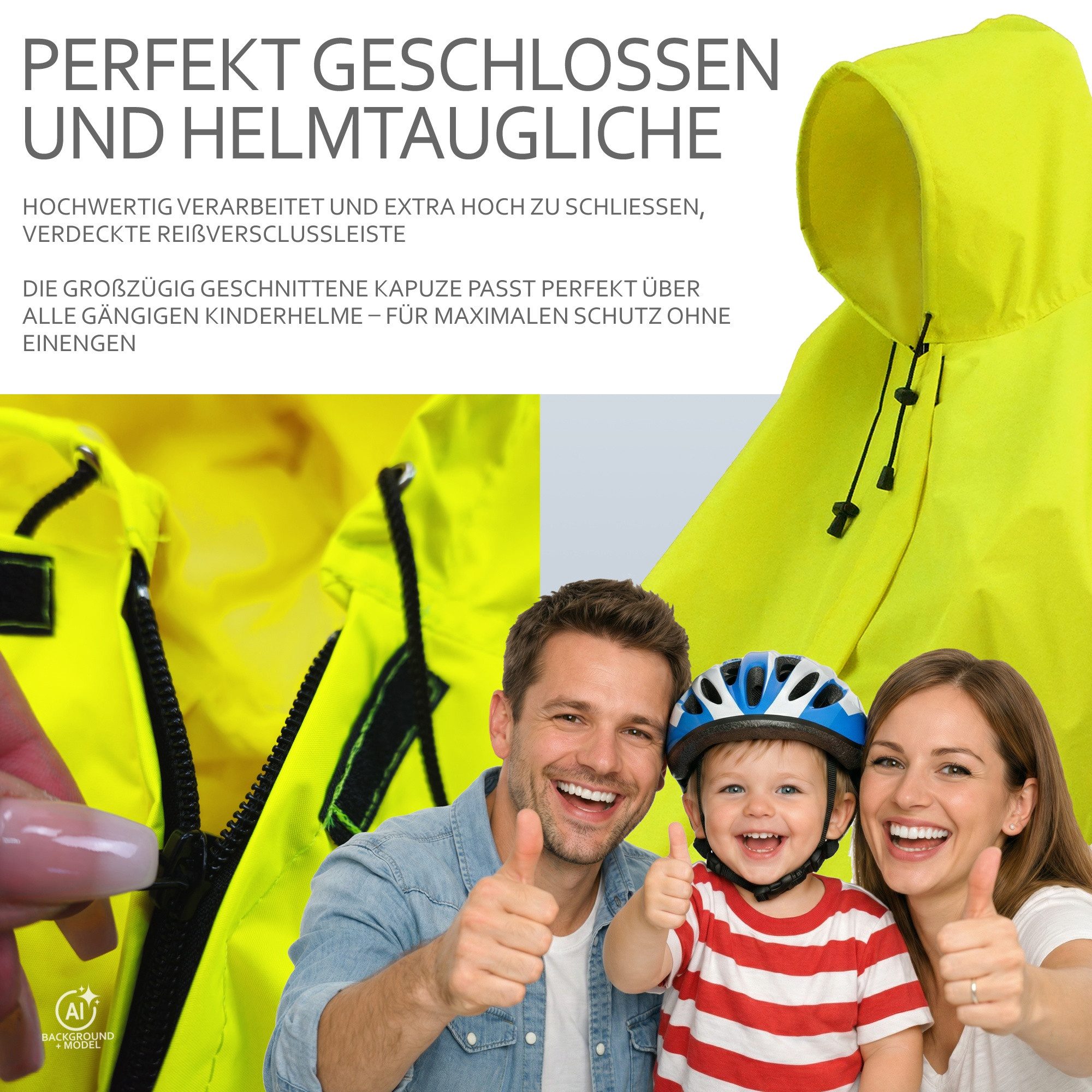 BambiniWelt by Rafael K. Fahrradkindersitz Regencape Regenponcho für Kinderfahrradsitz Reflektorstreifen, Kinderhelm passt unter die Kapuze – Bild 5 von 5