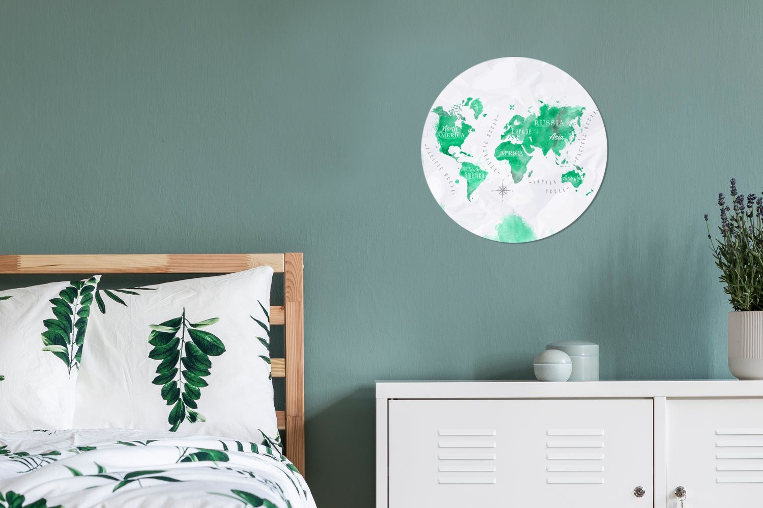 - - Tapetenkreis Kinderzimmer, Weltkarten MuchoWow Tapetenaufkleber, St), (1 Wandsticker Farbe Wohnzimmer Rund, für Grün