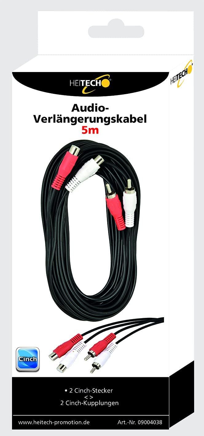 HEITECH Audio-Verlängerungskabel Cinch 2xStecker / 2x Kupplung 5m Audio-Kabel, (500 cm)