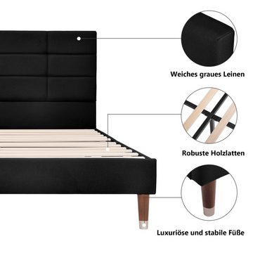 IDEASY Bettgestell Doppelbett, Holzbett, Samt/Leinenmaterial, 140x200cm, grau/schwarz/ (Lieferung ohne Dekoration), grün,17cm über dem Boden, rutschfeste Beine