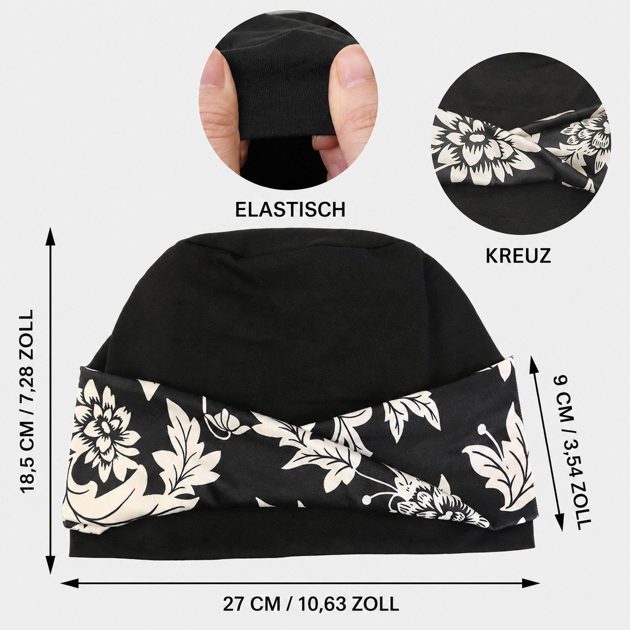 nsihing Turbanmütze Turbanmütze Damen, Boho Blumenmuster, Elastische Kopfbedeckung Weich, Atmungsaktiv & Bequem für Alltag und Freizeit – Bild 2 von 5
