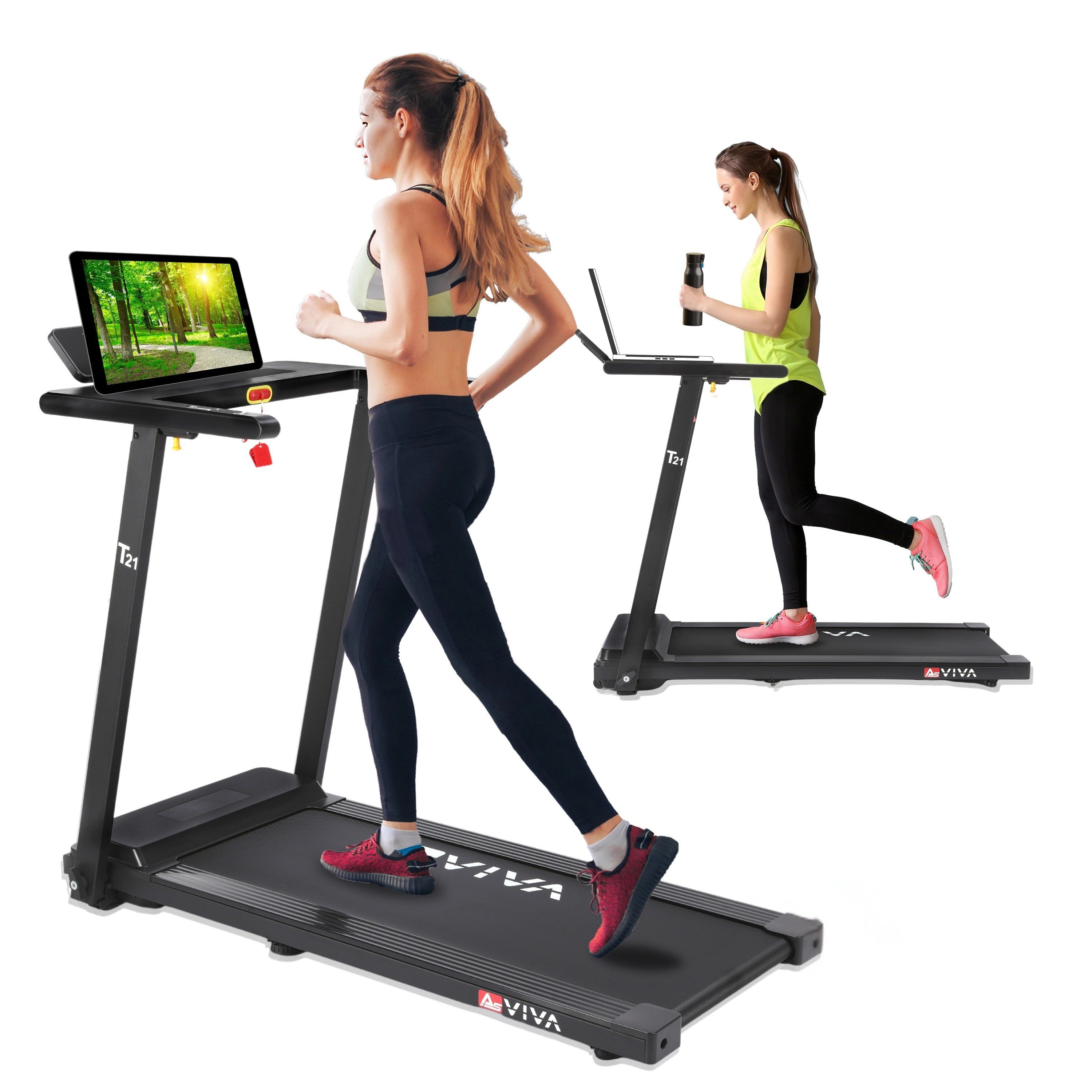 AsVIVA Laufband T21, Kompaktes 2-in-1 Laufband mit 2,5 PS Motor & App-Konnektivität (AsVIVA klappbares Laufband T21, Bedienungshandbuch, Montagewerkzeug), geklappt sehr flach (H: 14,5 cm), Bluetooth, Lautsprecher