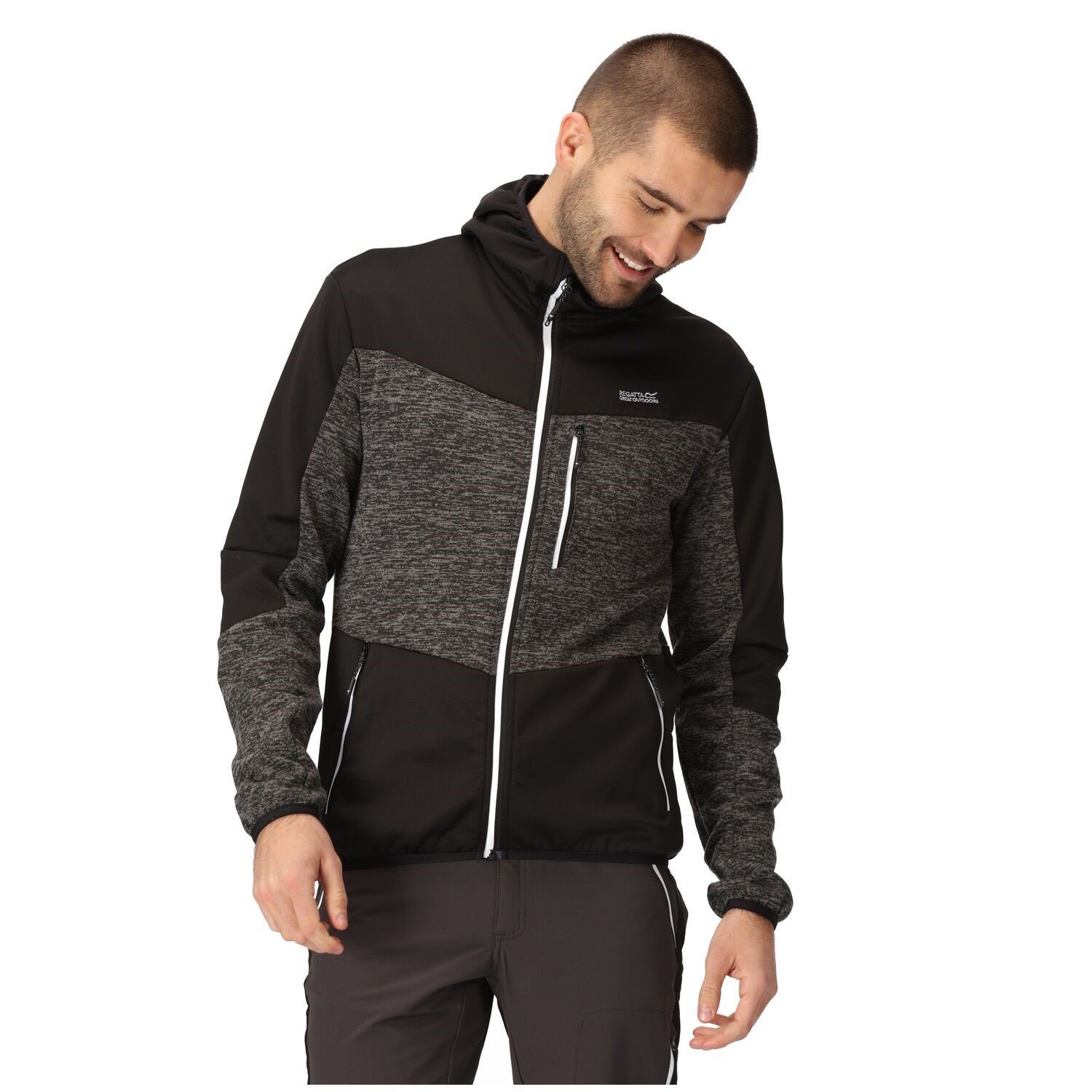 Regatta Strickfleecejacke V Cadford Strickfleecejacke Kapuze Schwarz mit Herren