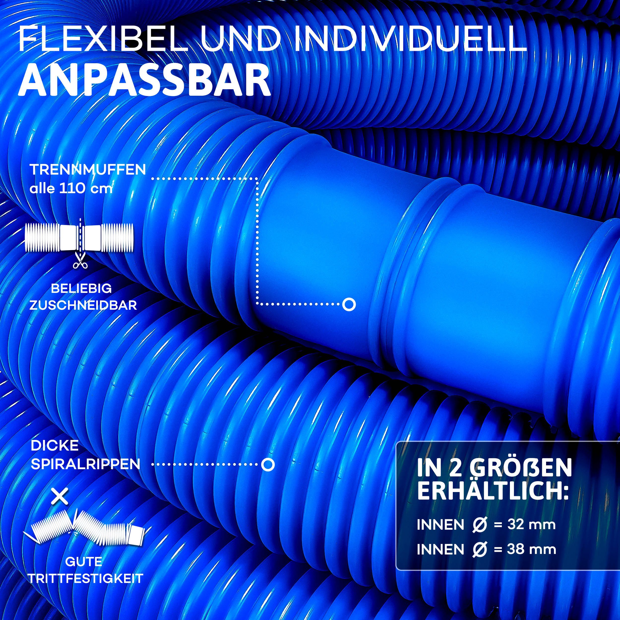 tillvex Poolschlauch Made in Germany, Schwimmbadschlauch mit Muffen, Solarschlauch Pool, Saugschlauch Schwimmbecken, Pumpenschlauch
