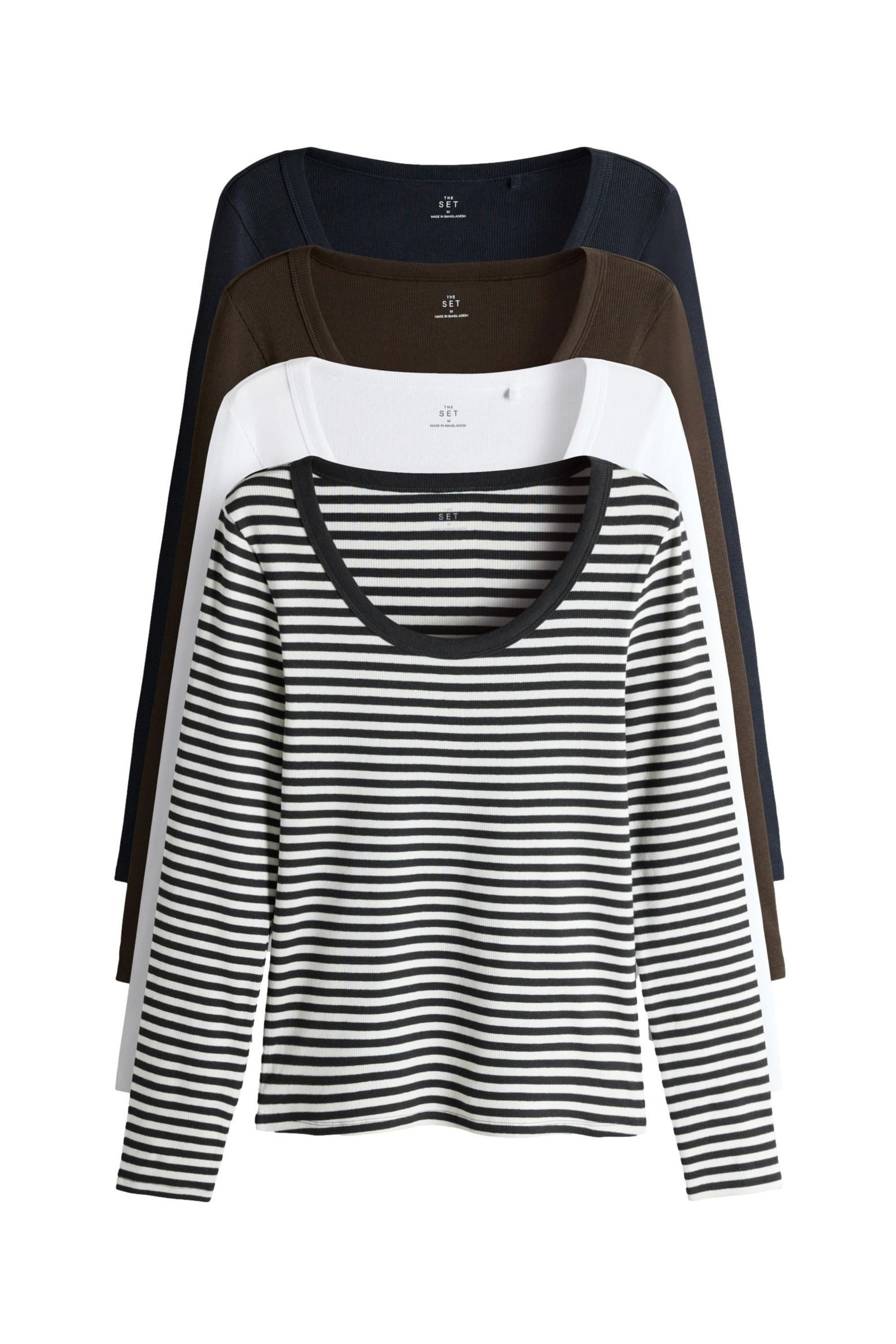 The Set Langarmshirt The Set gerippte Shirts mit U-Ausschnitt, 4er-Pack (4- günstig online kaufen