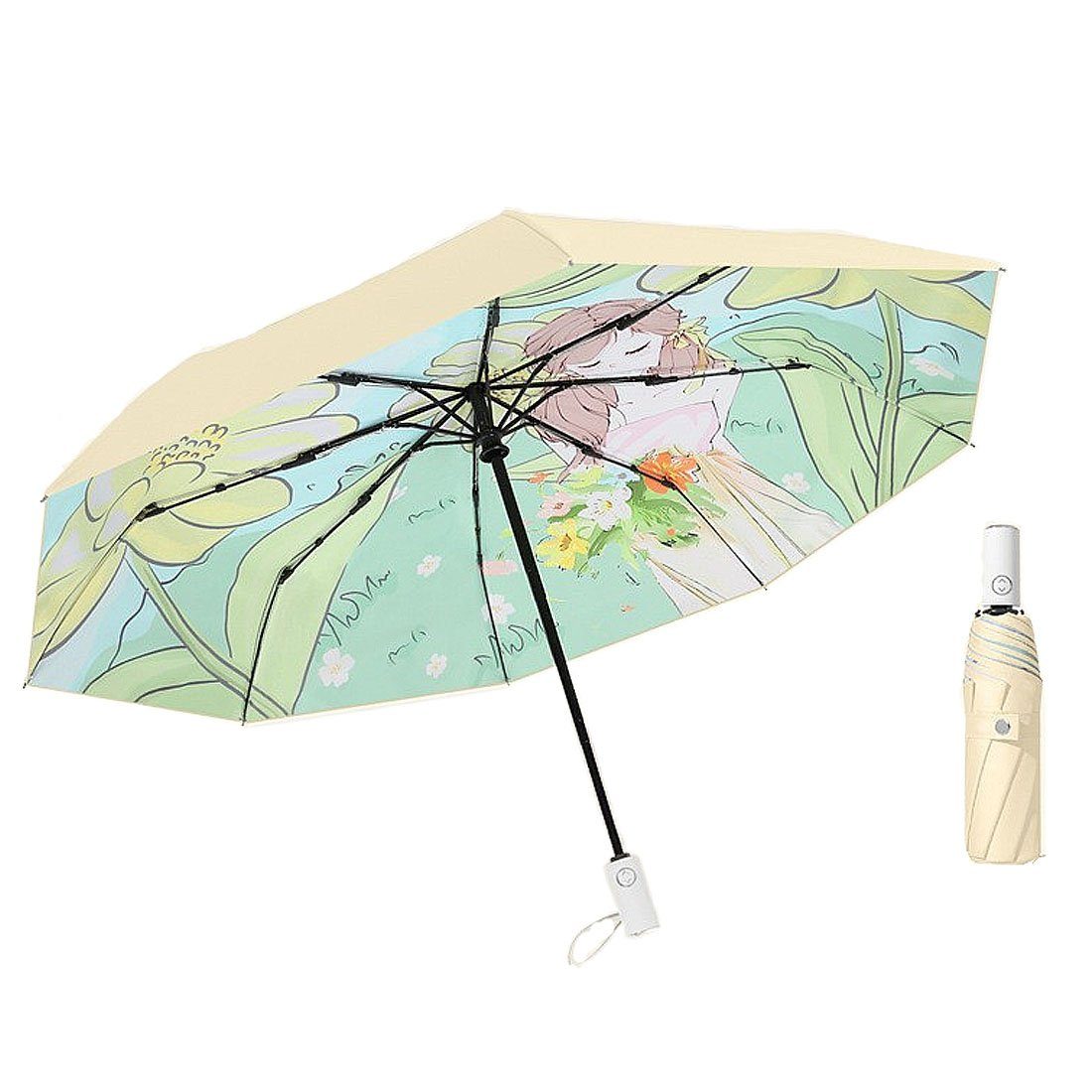 DÖRÖY Taschenregenschirm UV-Faltschirm, automatischer tragbarer Regenschirm,regenfest,winddicht Gelb