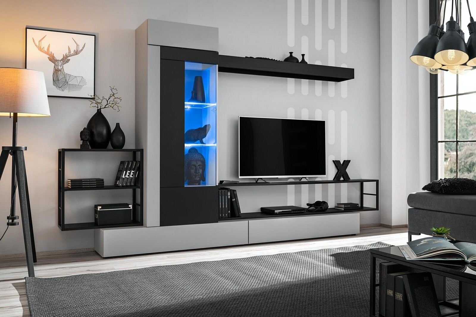 JVmoebel Wohnwand Moderne Design Wohnwand TV-Ständer Holz Wand Regale Luxus, Made in Europa