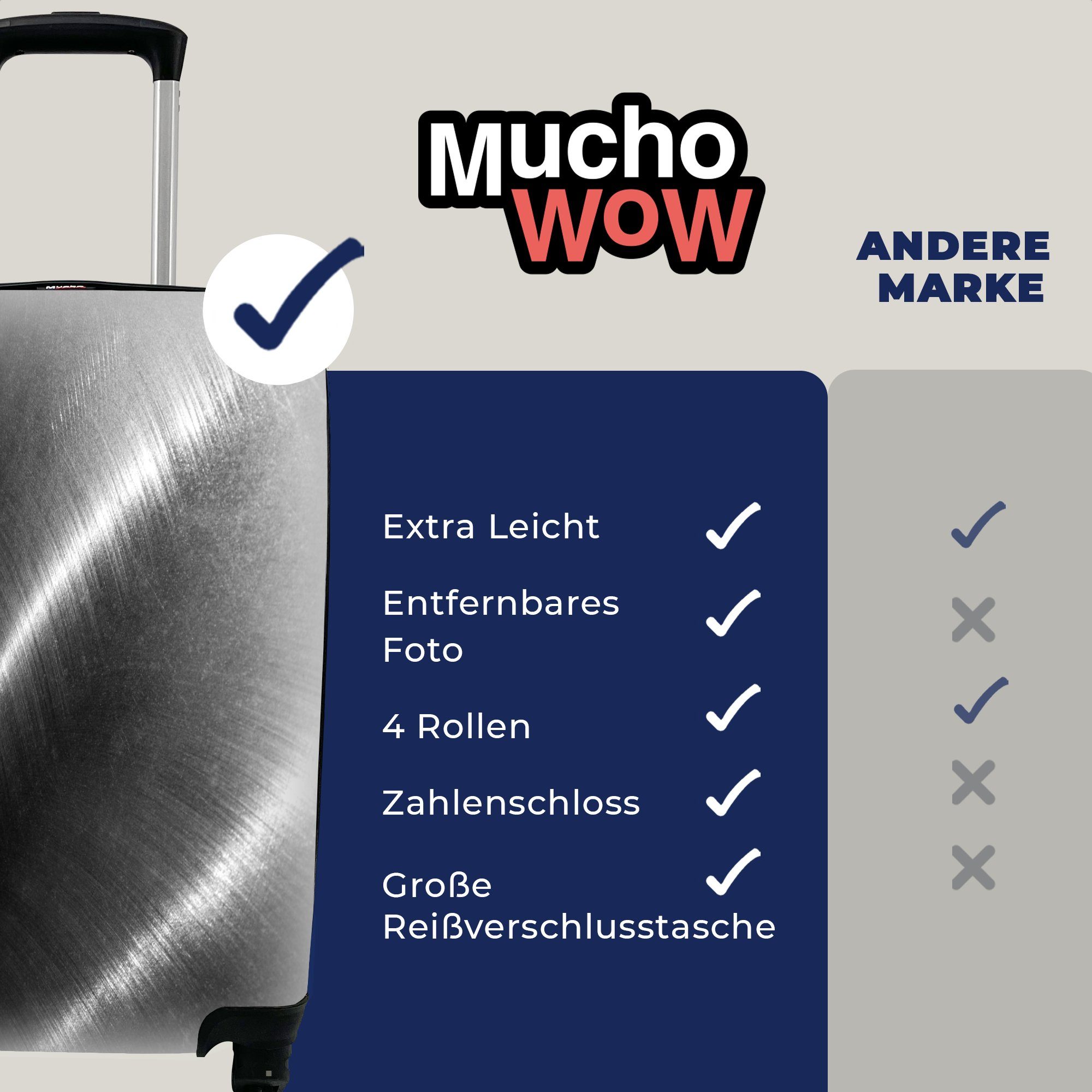 Reisekoffer MuchoWow - 4 - Handgepäck mit Reisetasche Schwarz Ferien, - Rollen, Weiß, Handgepäckkoffer rollen, Metalldruck Silber für Trolley,