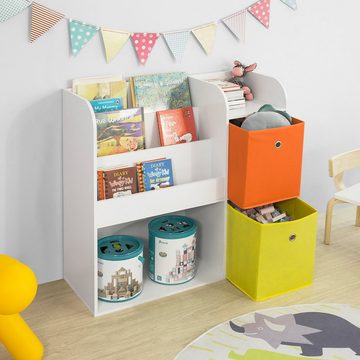 SoBuy Bücherregal KMB37, Kinderregal mit 5 Ablagefächern und 2 Stoffboxen Spielzeugregal