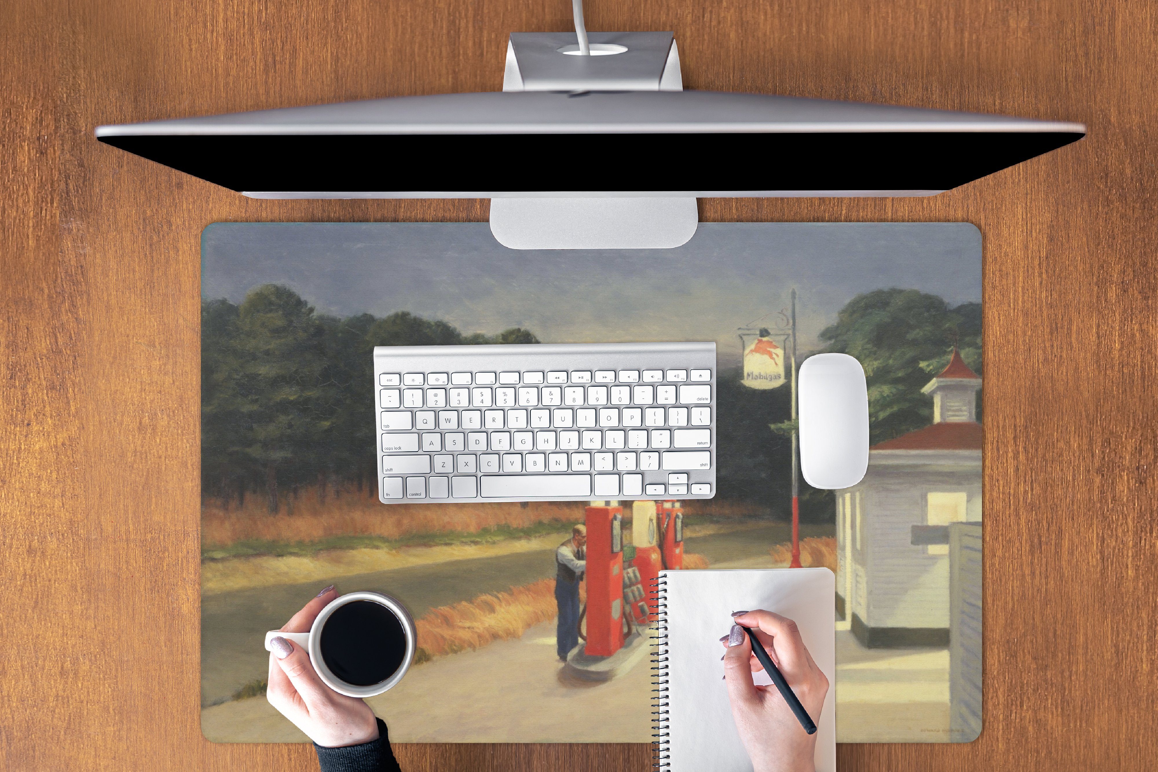 MuchoWow Mauspad Benzin - Edward Hopper (1-St), Mauspad XXL, Schreibtischunterlage groß, Gaming Setup, 90x60 cm