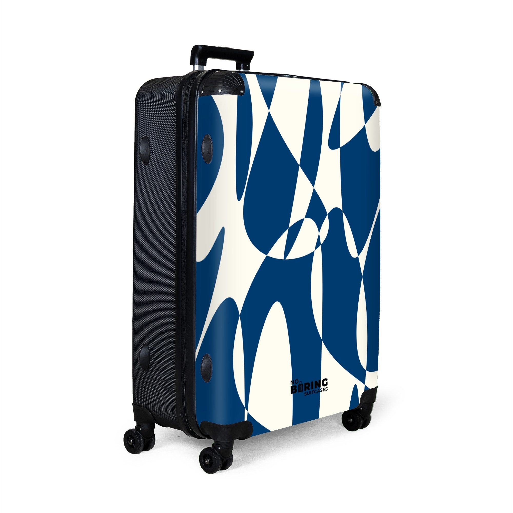 NoBoringSuitcases.com© Hartschalen-Trolley Blau mit weißen abstrakten günstig online kaufen