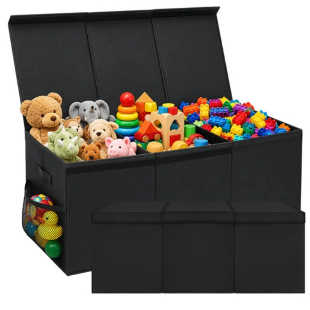 Da Meso Spielzeugtruhe Spielzeugkiste XXL 94 cm mit Deckel – faltbarer Kinder-Organizer 132 l