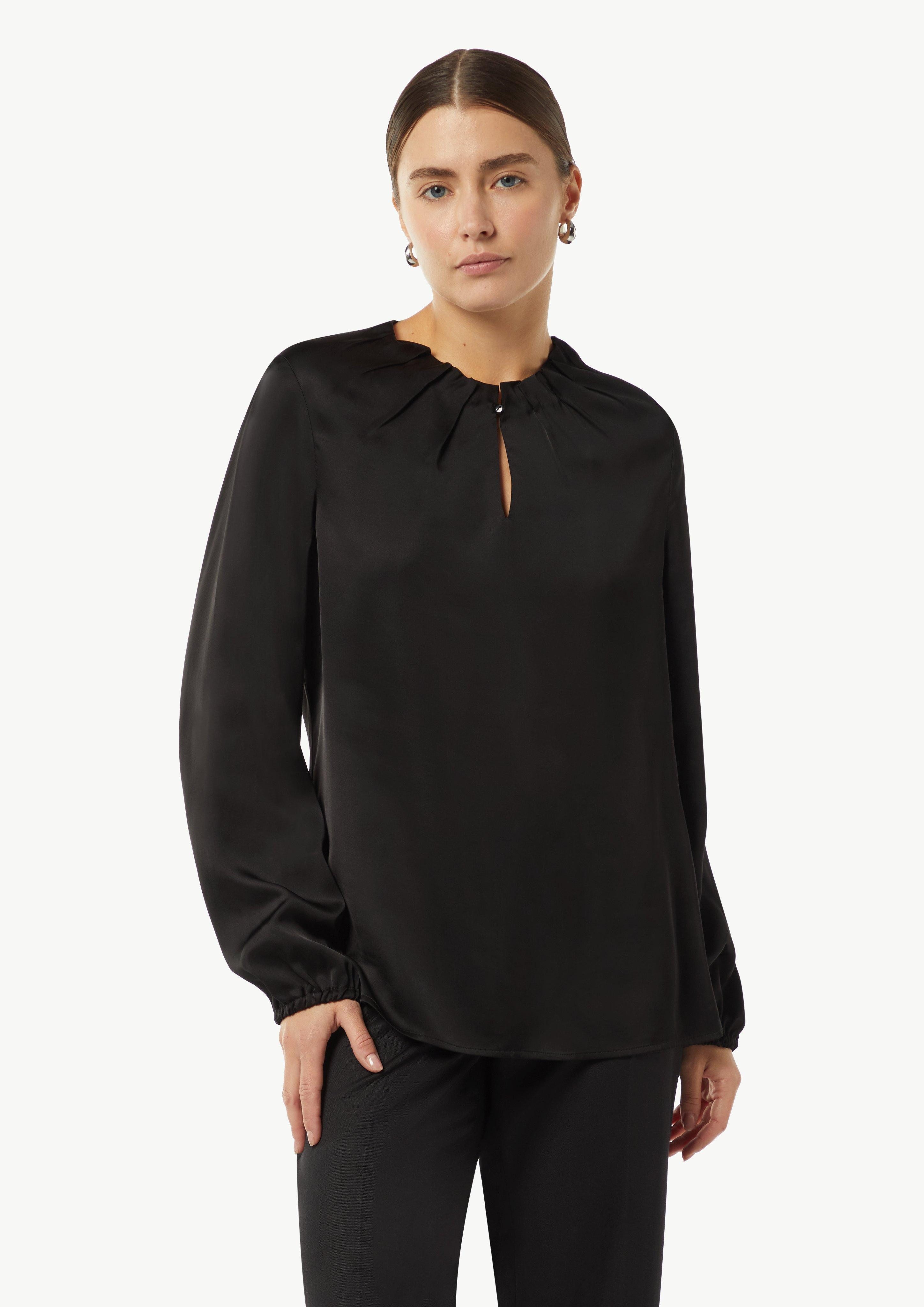 Langarmbluse Satin-Bluse mit Falten-Detail am Ausschnitt