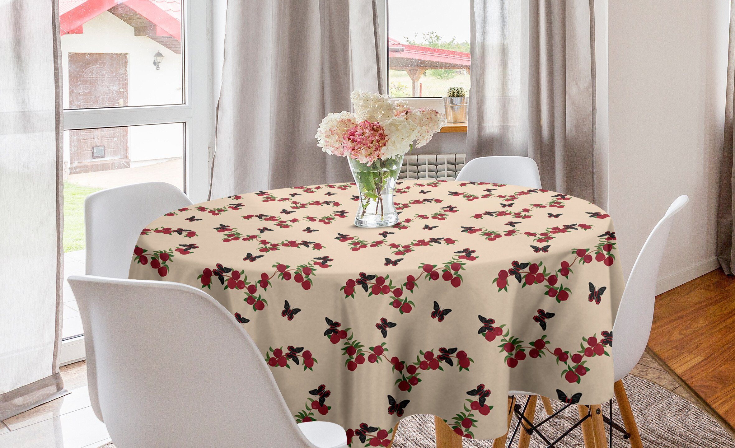 Abakuhaus Tischdecke Kreis Tischdecke Abdeckung für Esszimmer Küche Dekoration, Natur Apple und Schmetterlings-Muster