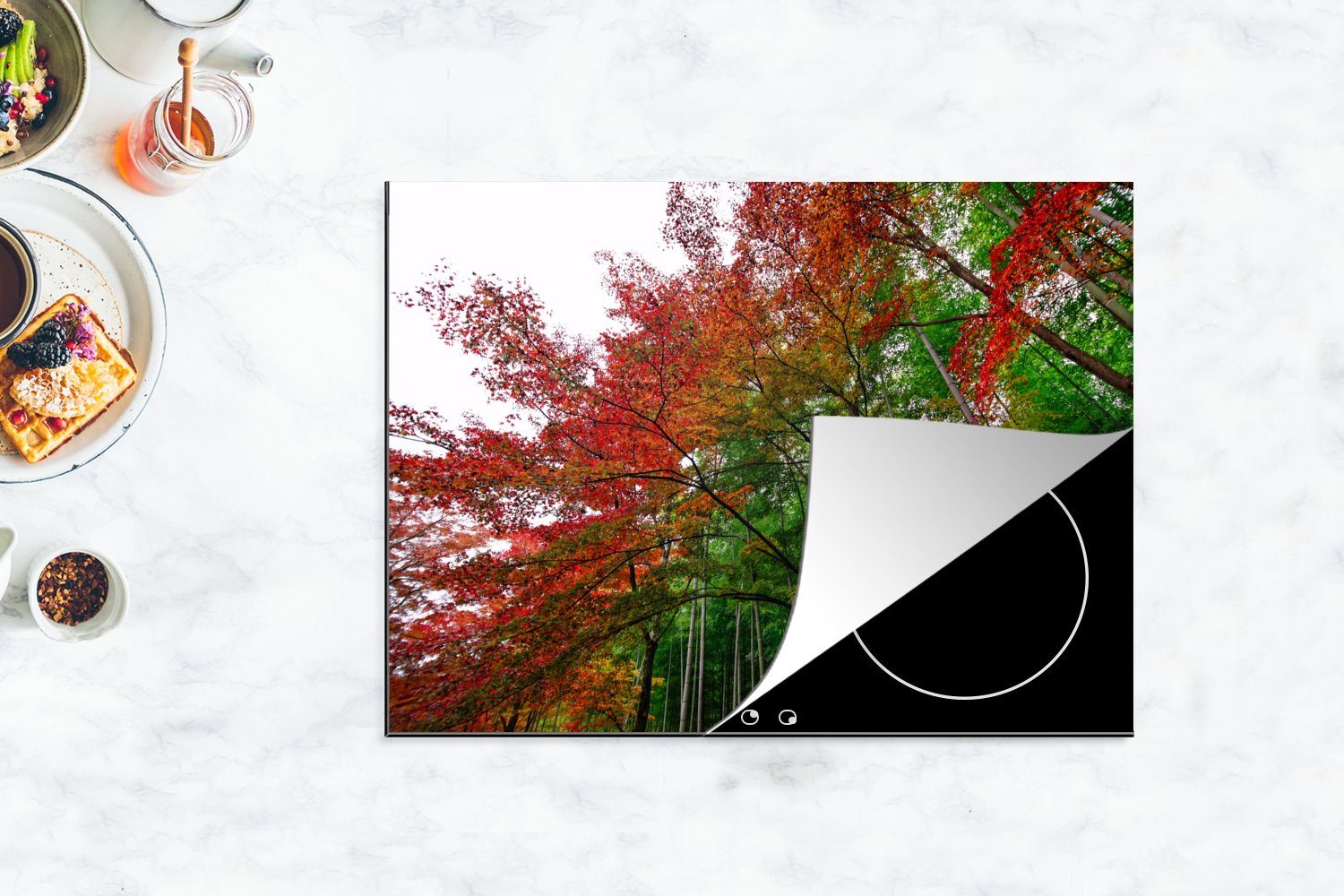 MuchoWow Herdblende-/Abdeckplatte Viele Farben Arbeitsfläche cm, Bambuswald Japan, Mobile von Arashiyama nutzbar, tlg), 70x52 Vinyl, im (1 Ceranfeldabdeckung