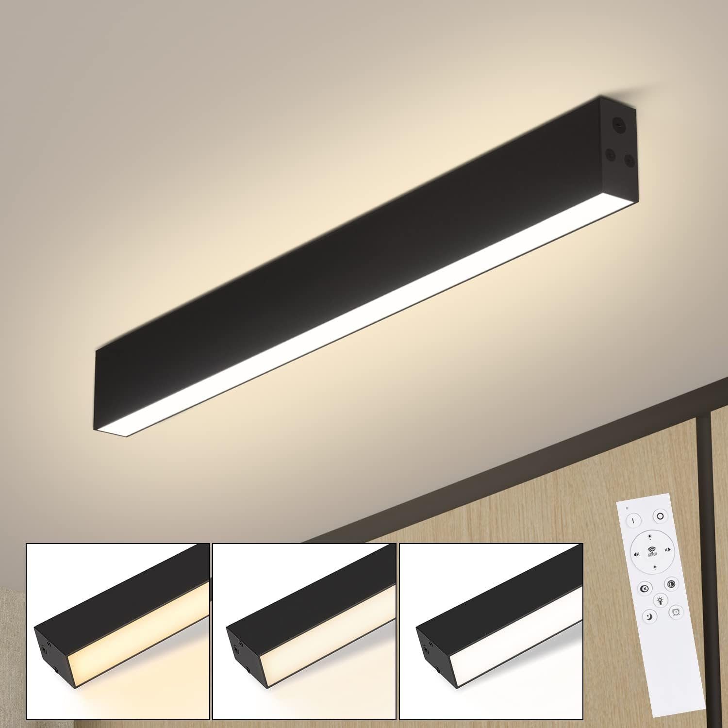 ZMH Deckenleuchten Dimmbar Bürolampe Decke Modern Design Mit Fernbedienung, dimmbar, LED fest integriert, Tageslichtweiß schwarz | Deckenlampen