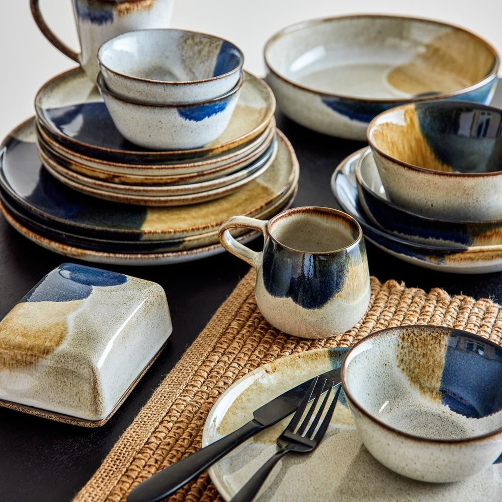 Bloomingville Tasse Jules aus Steingut in Blau 300 ml, handgefertigt, Steingut, Reaktive Glasur, Kaffeebecher, Teetasse, Rustikal Nordic Design Unikat