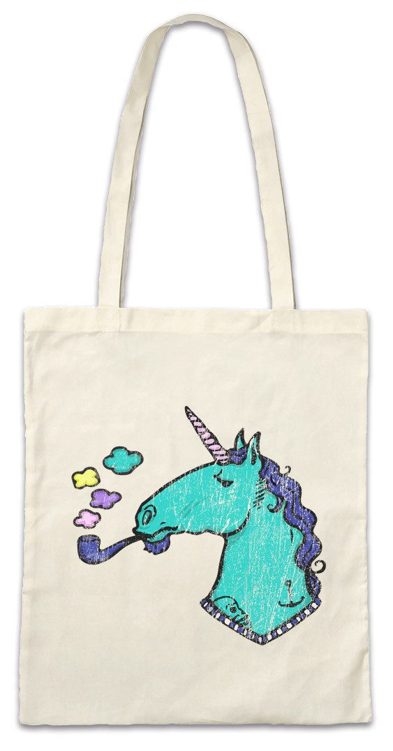 Beuteltasche Smoking Unicorn Stofftasche Einhorn Comic Anime Regenbogen Rainbow
