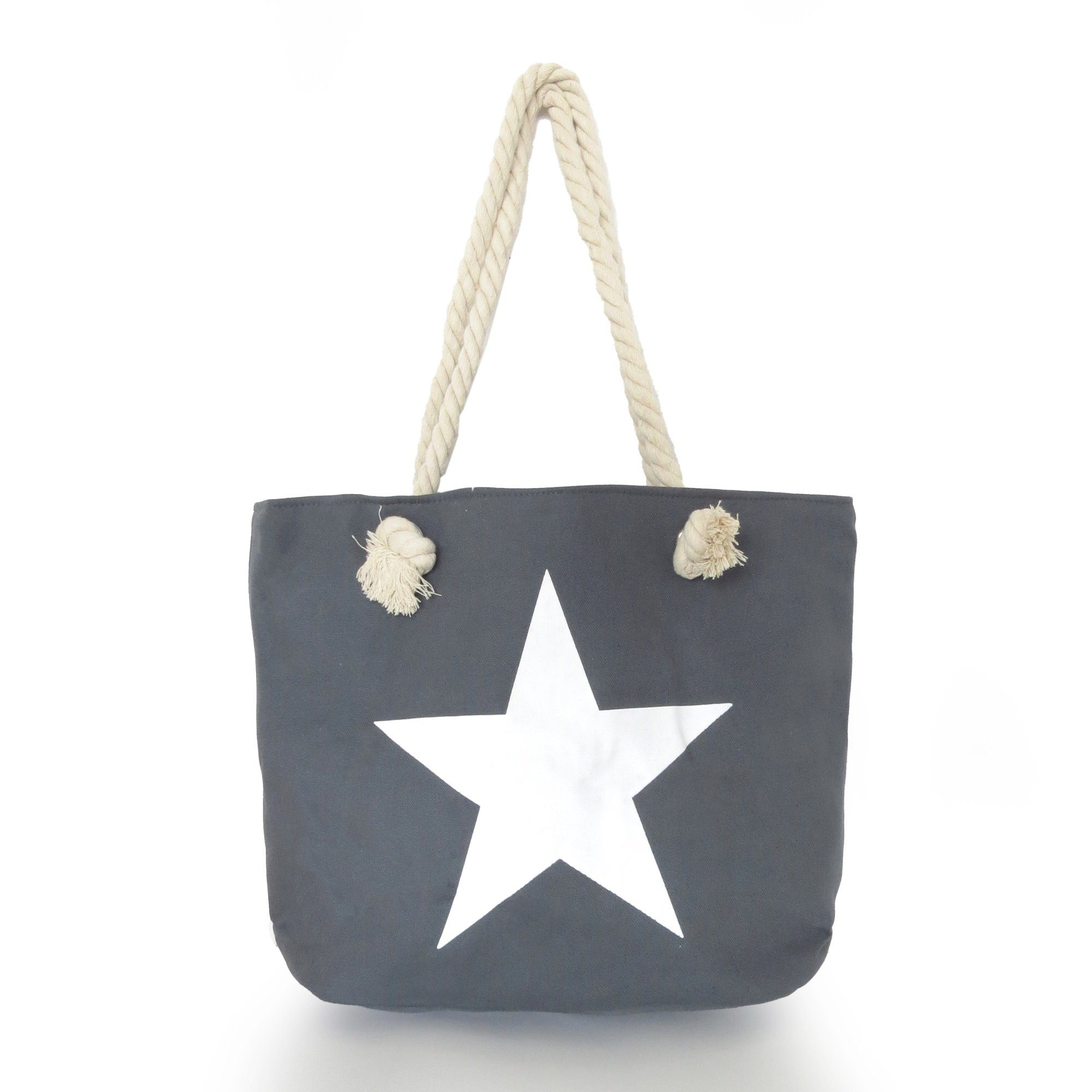Sonia Originelli Umhängetasche Strandtasche Stern Uni "Marie" Beachbag Shopper, kleine Innentasche mit Reißverschluss dunkelgrau