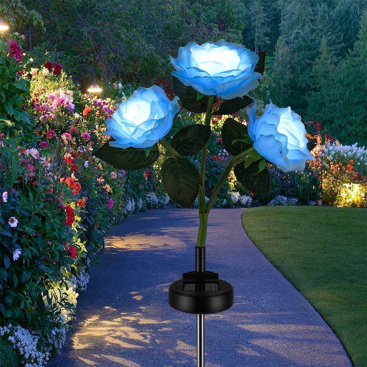 LETGOSPT LED Solarleuchte LED Außenleuchte Stück Solarleuchte Solar Wasserdicht Garten integriert, 1 Deko Lichtern, Beleuchtung Gartenlampe, IP65 fest LED mit Außen blau Rose Kaltweiß, LED-Rosen