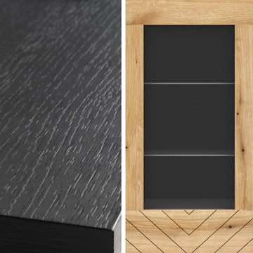 Lomadox Wohnwand DALE-160, (3-St), Schrankwand Anbauwand Wohnzimmer Wohnmöbel schwarz mit Eiche