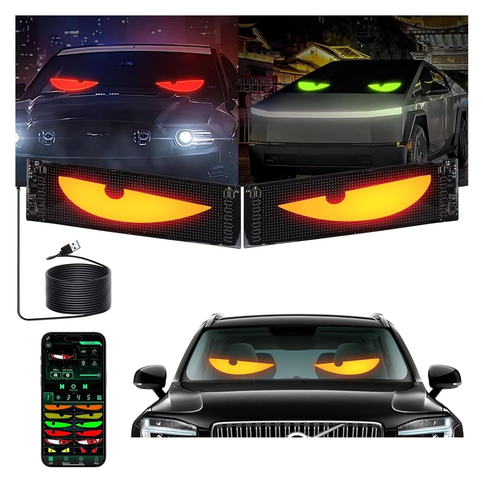VIVIHEYDAY LED Nachtlicht Devil Eyes Light, Led Anzeige Programmierbar Led Laufschrift, Leuchtreklame Personalisiert Leuchtschild für Text, Graffiti, Smart App, Bluetooth USB 5V