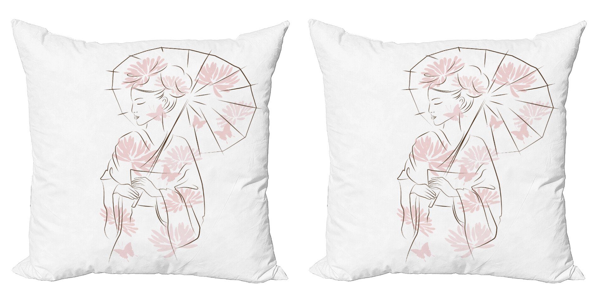 Kissenbezüge Modern Accent Doppelseitiger Digitaldruck, Abakuhaus (2 Stück), Regenschirm-Mädchen Geisha-Mädchen