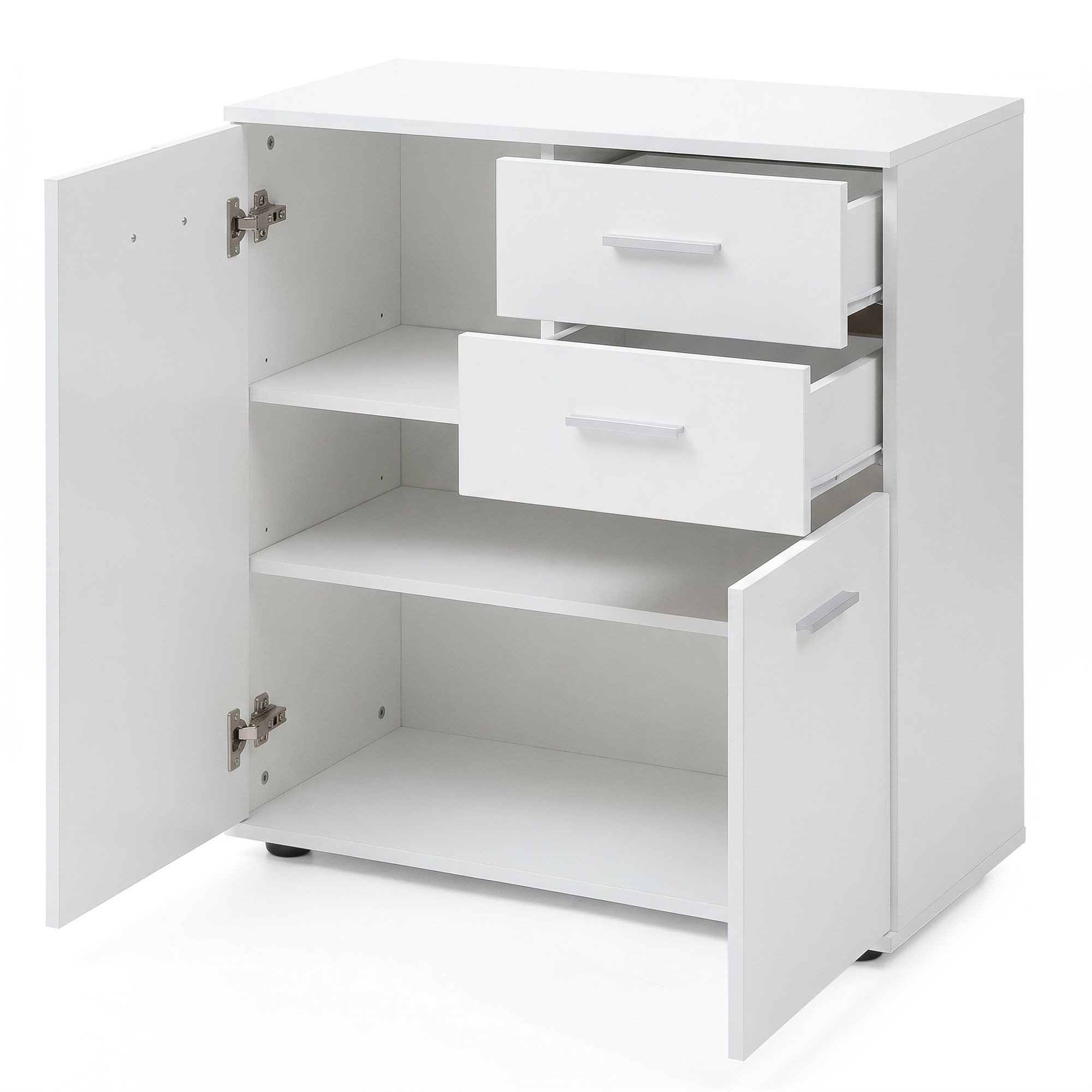 FINEBUY Sideboard SuVa11838_1 70 cm Weiß mit 2 Türen & 2 Schubladen Kommode Aktenschrank (mit Türen & Schubladen 71x78x35,5 cm Schrank Weiß), Kommode Modern, Anrichte Mehrzweckschrank Klein