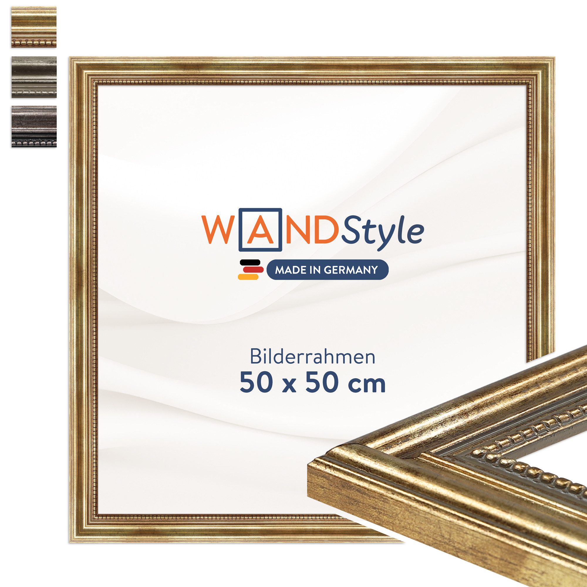 WANDStyle Einzelrahmen H450, Goldener Bilderrahmen 50x50 Holz, Vintage Bilderrahmen Gold 50x50 cm