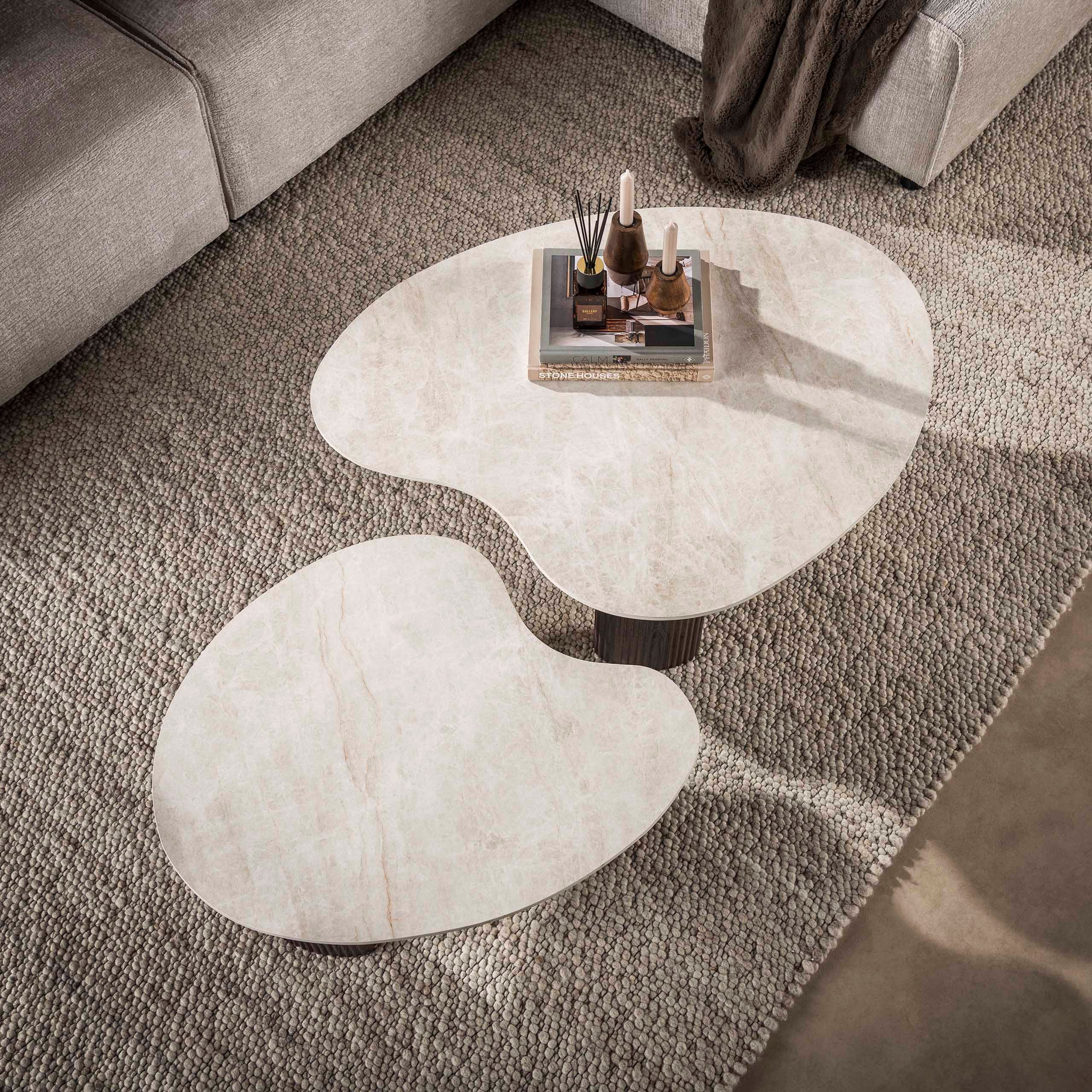Sitheim-Europe Couchtisch CERAMO aperto 2er Set / 3D Keramik Taj Mahal/ Travertinoptik (Spar-Set, 2er Set)