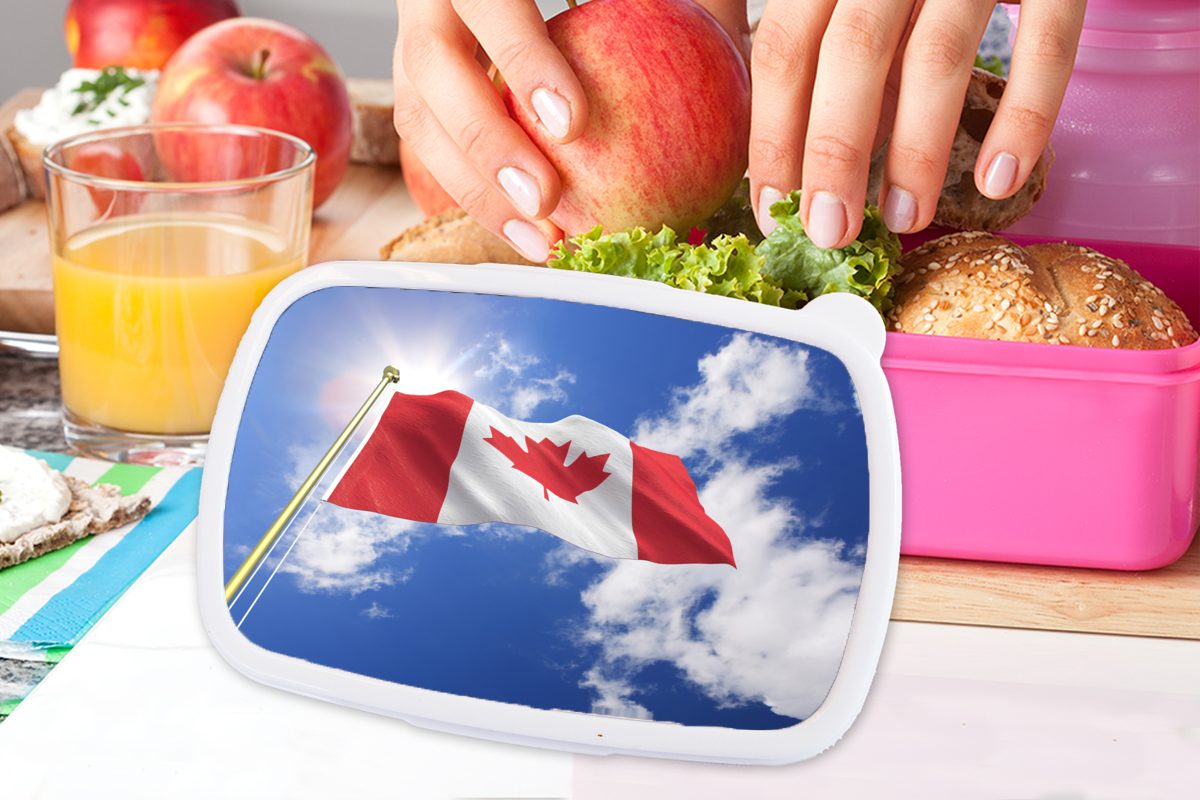 MuchoWow Lunchbox Flagge von Kanada Kinder, Mädchen, rosa Brotbox an sonnigen Erwachsene, Snackbox, Brotdose für Nachmittag, einem Kunststoff, (2-tlg), Kunststoff