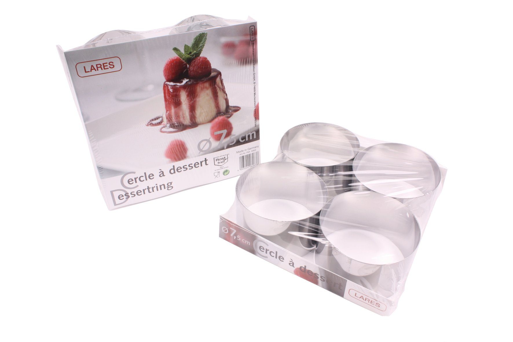 LARES Tortenring 6063, Tortenringe 4er Set - Robuste Dessertringe -, Edelstahl, zur Herstellung optischer Leckerbissen - Made in Germany