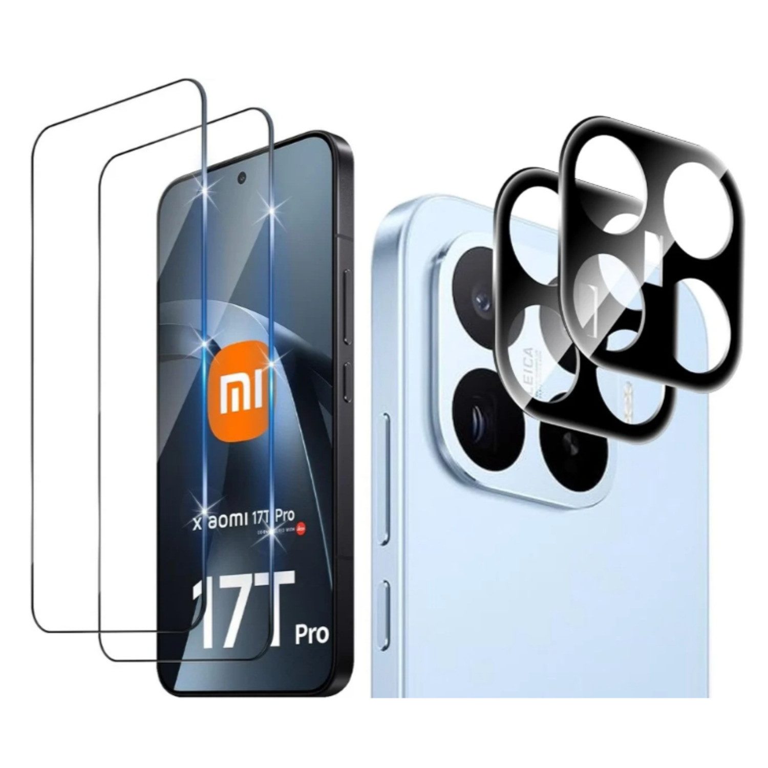 CLM-Tech Displayschutzglas 2X und Kameraschutz 2X für Xiaomi 17T Pro / Xiaomi 17T für Xiaomi 17T Pro, - Spar-Set (2x Display Panzerglas und 2x Kameraglas), 4 Stück, Anti-Fingerabdruck und blasenfreie Anbringung