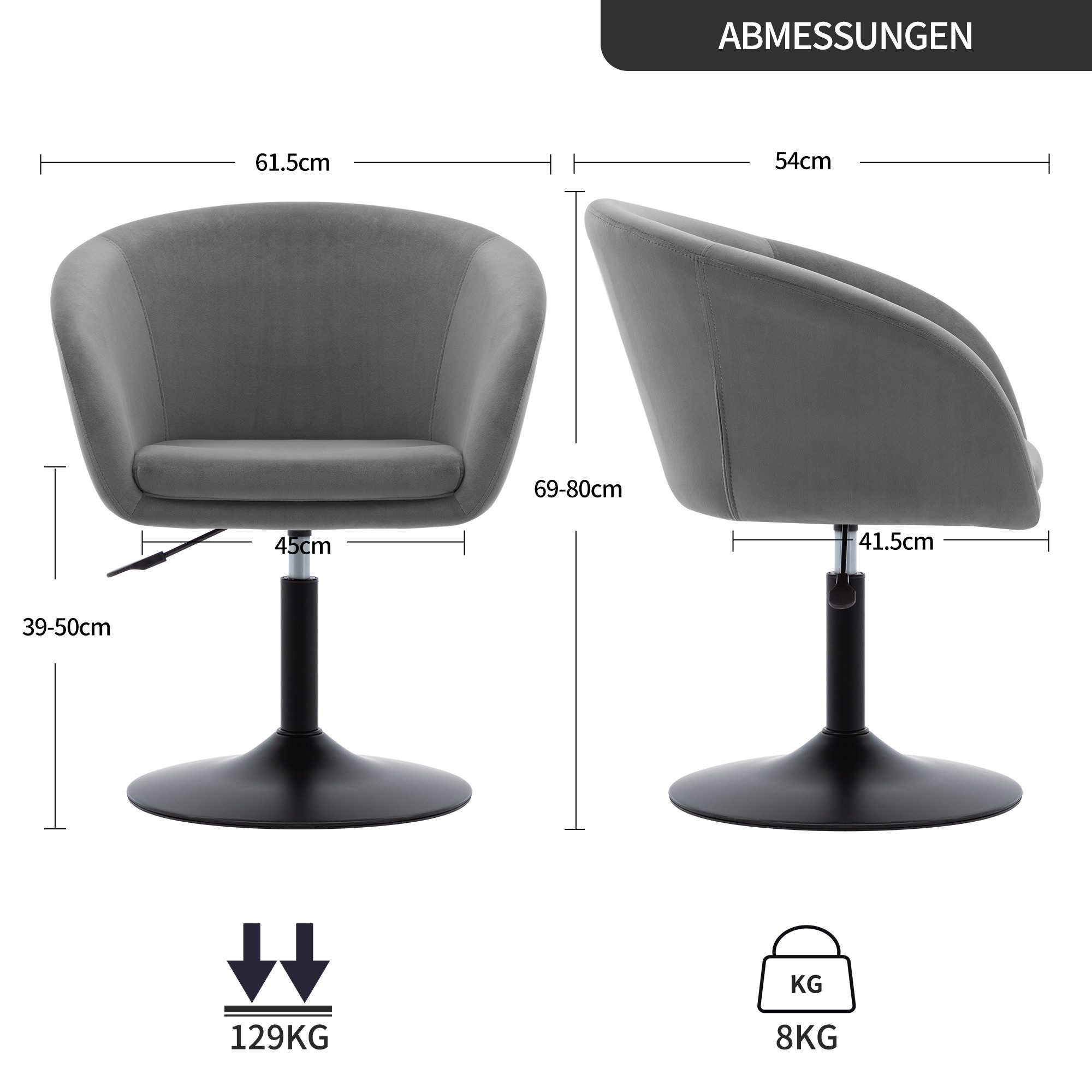 Duhome Loungesessel (WY440), Schminkstuhl Cocktailsessel Drehstuhl Höhenverstellbar mit Armlehne