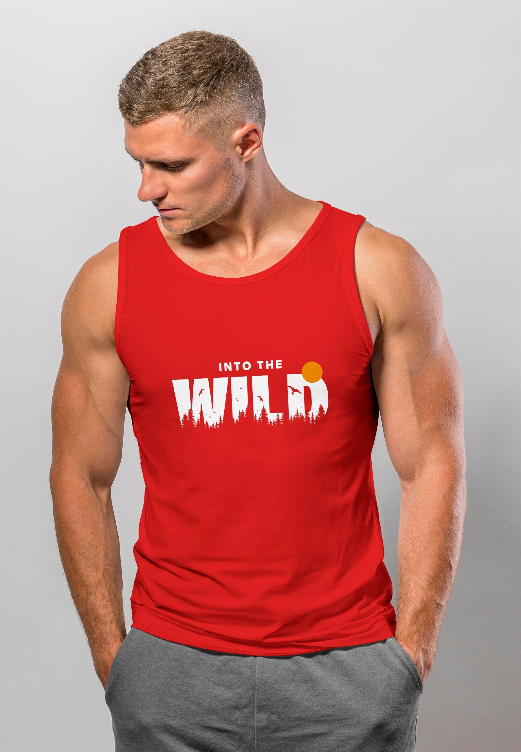 Neverless Tanktop Herren Tank-Top Brustprint Bedruckt Into the Wild Schriftzug Outdoor mit Print – Bild 4 von 5