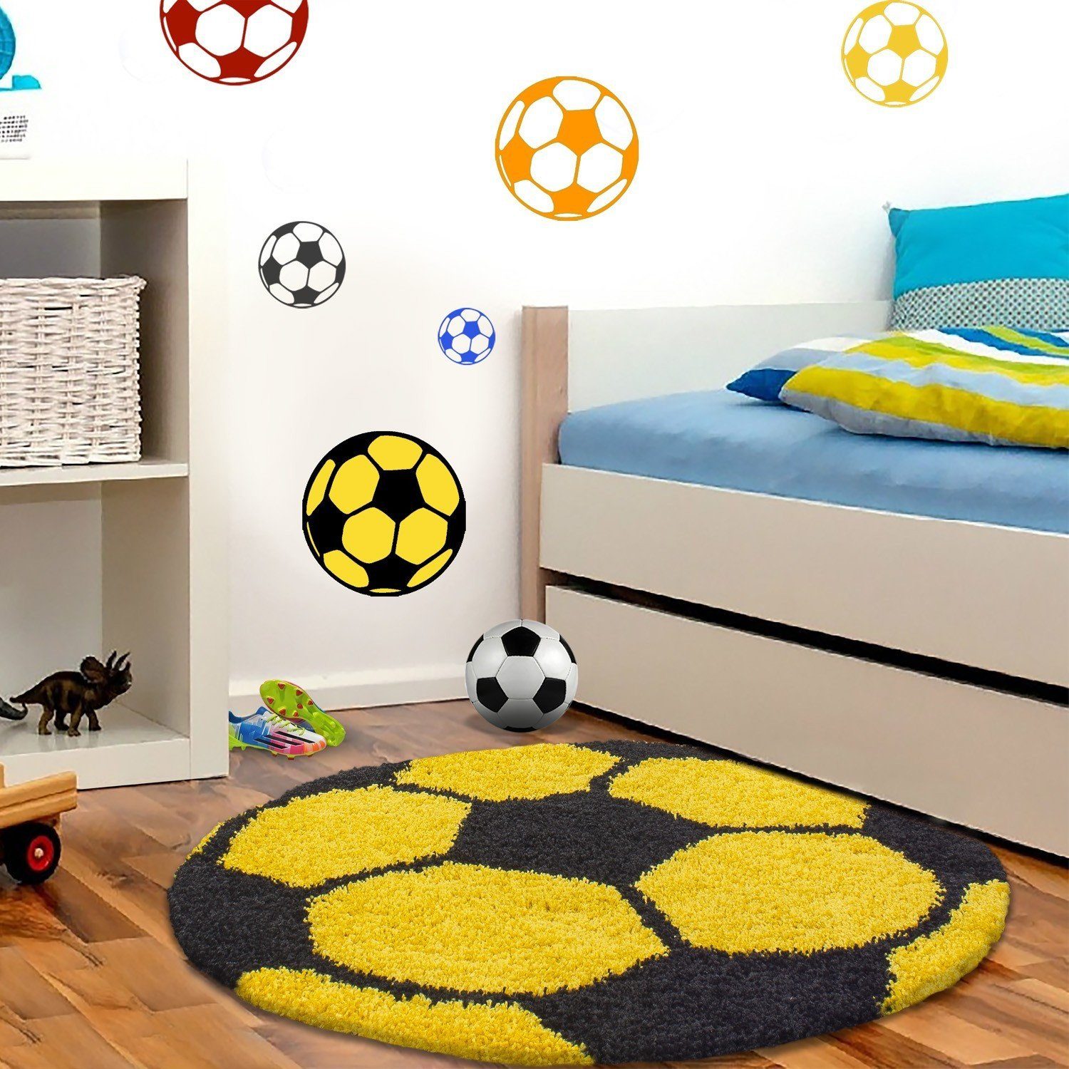 Kinderteppich Fußballteppich Shaggy Kinderteppich, Angeycasa Fußball Kinderteppich Gelb
