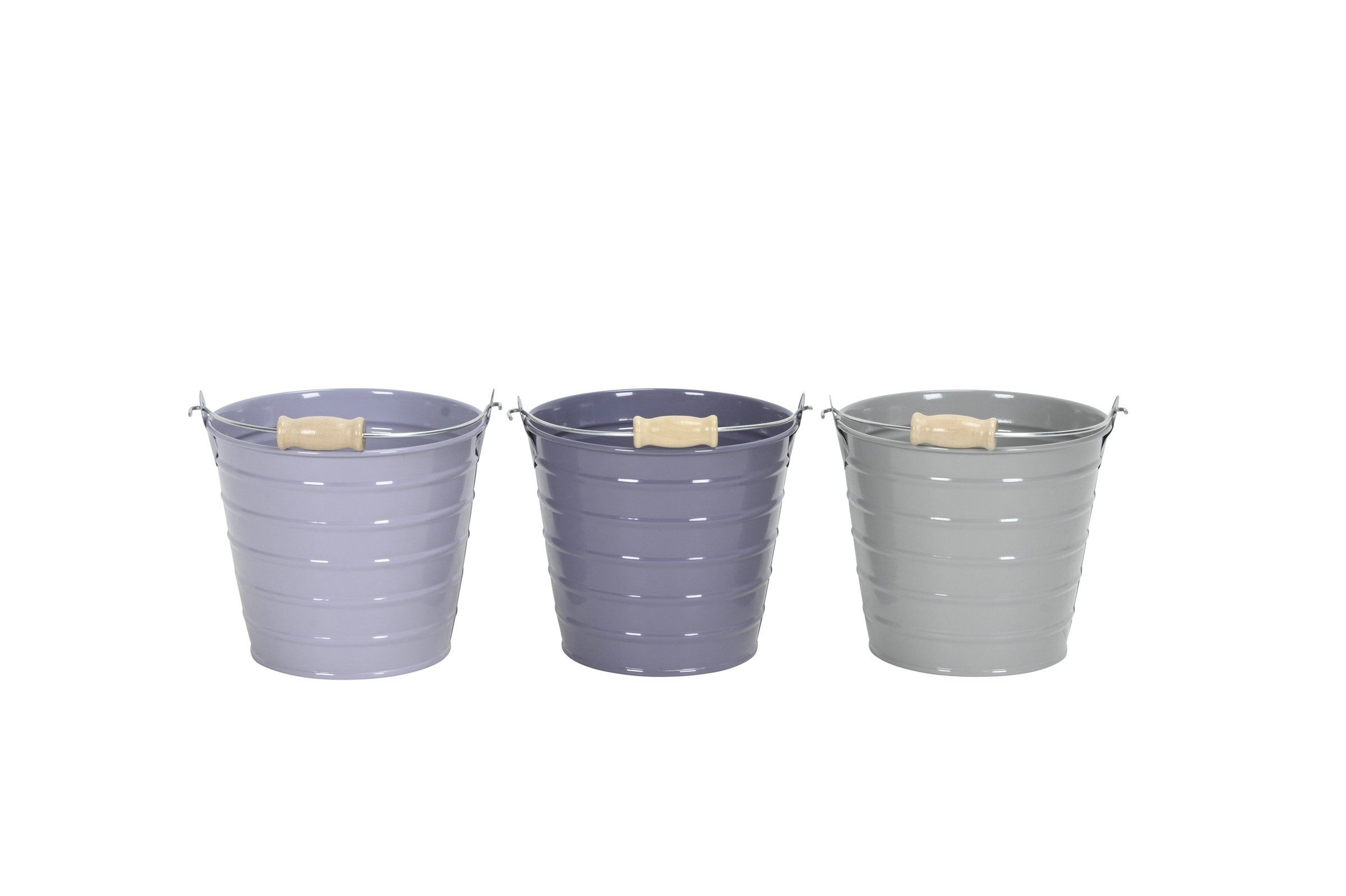 finehomegarden Blumentopf Eimer Metall mit Henkel 3farbig sort. Pflanztopf flieder/lila/grau (Set, 3 St., 3er Set), Topf Metalleimer Übertopf Pflanzgefäß 4Größen wählbar / Paket