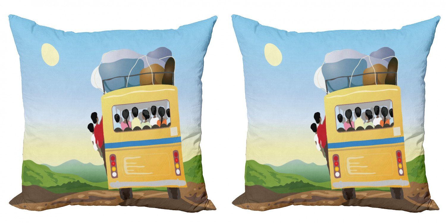 Kissenbezüge Modern Accent Doppelseitiger Digitaldruck, Abakuhaus (2 Stück), Karikatur Beengt Yellow Bus