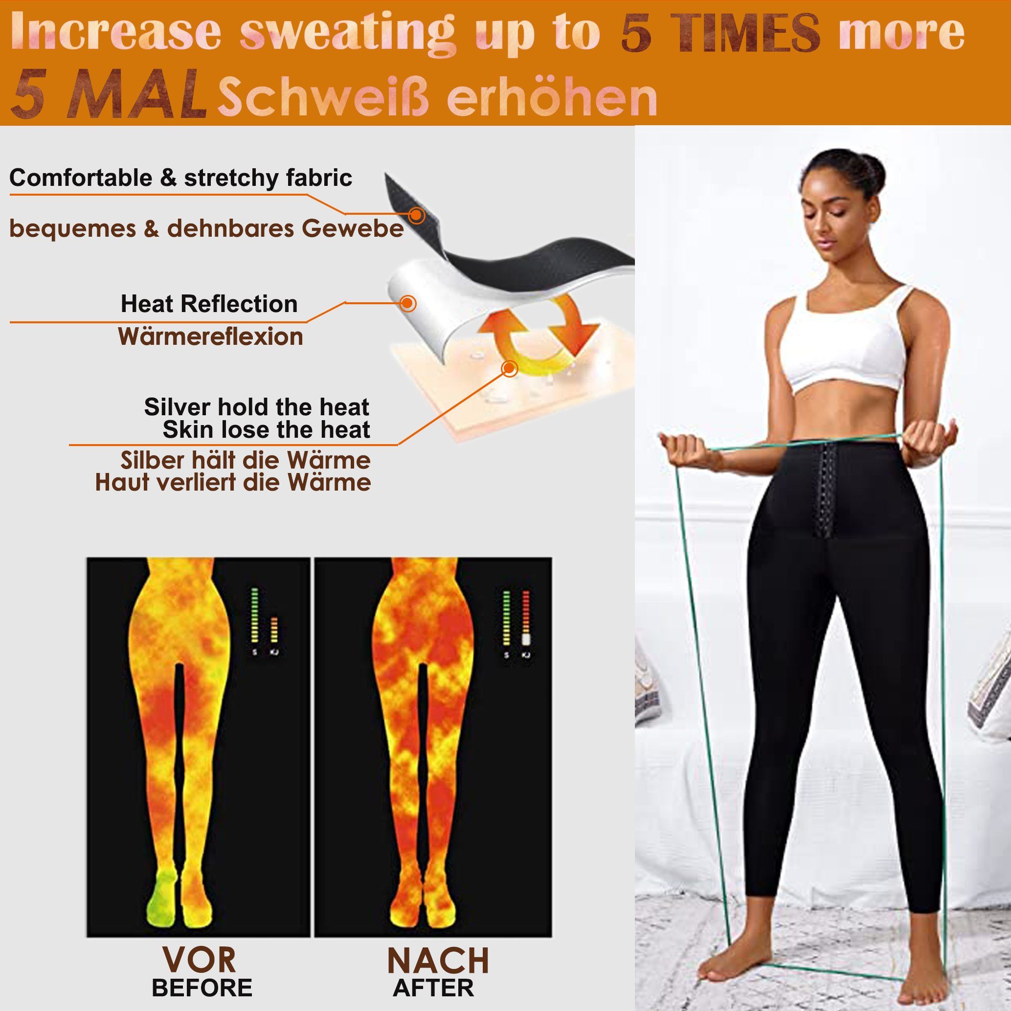 zum Schwitzhose Shaper Weg Abnehmen Jogginghose Hose Leggings lang Sauna 7/8 GOLDEN Bauch