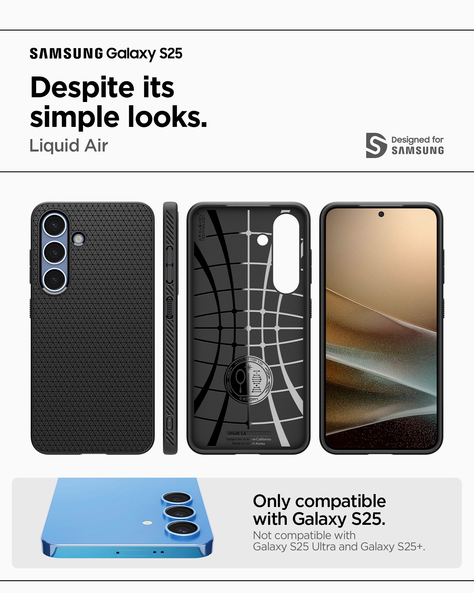 Spigen Handyhülle Hülle für Samsung Galaxy S25 Handyhülle Schutzhülle Stoßfest Schwarz 6,2 Zoll, Militärisch zertifizierter Fallschutz, Rutschfeste Oberfläche