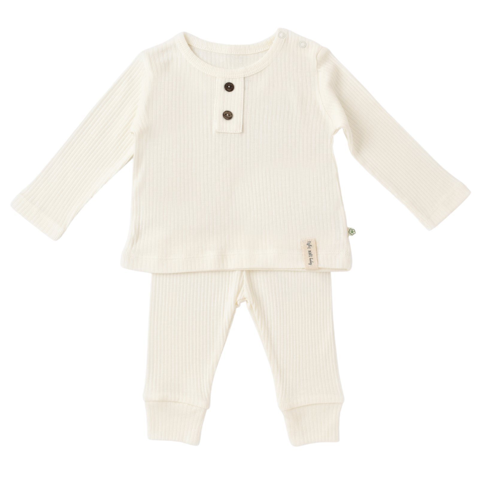 biorganic Pyjama Soft Modal Shirt & Hose Baby Set für Jungen und Mädchen Unisex (Pyjama-Set, 2 tlg., Langarmshirt + Hose) gerippte Textilstruktur, 50% Bio-Baumwolle 50% Modal Größe 62-80 ecru