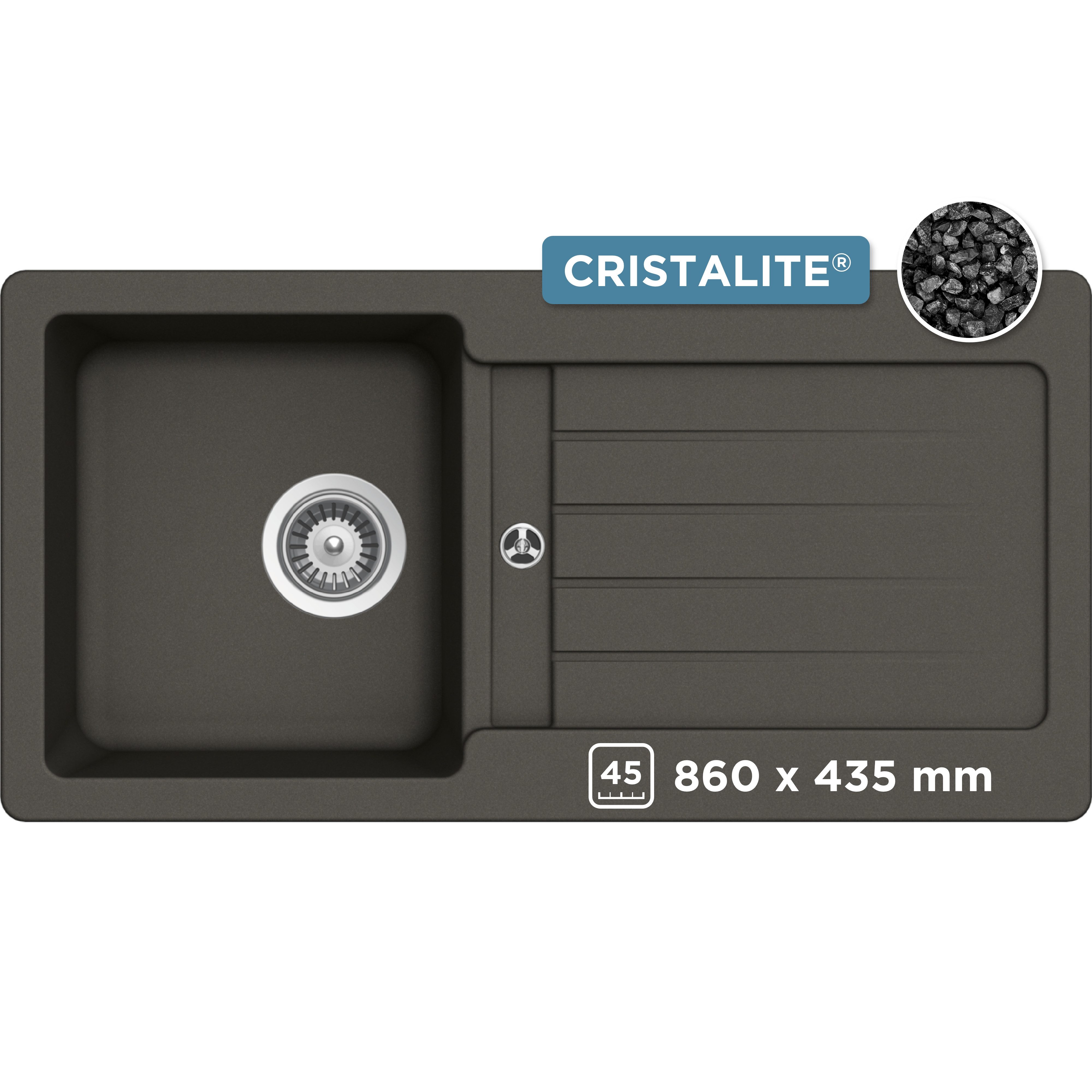 Schock Granitspüle Typos D-100 S, rechteckig, 86/43,5 cm, mit Ablauf und Abtropffläche, links und rechts einbaubar
