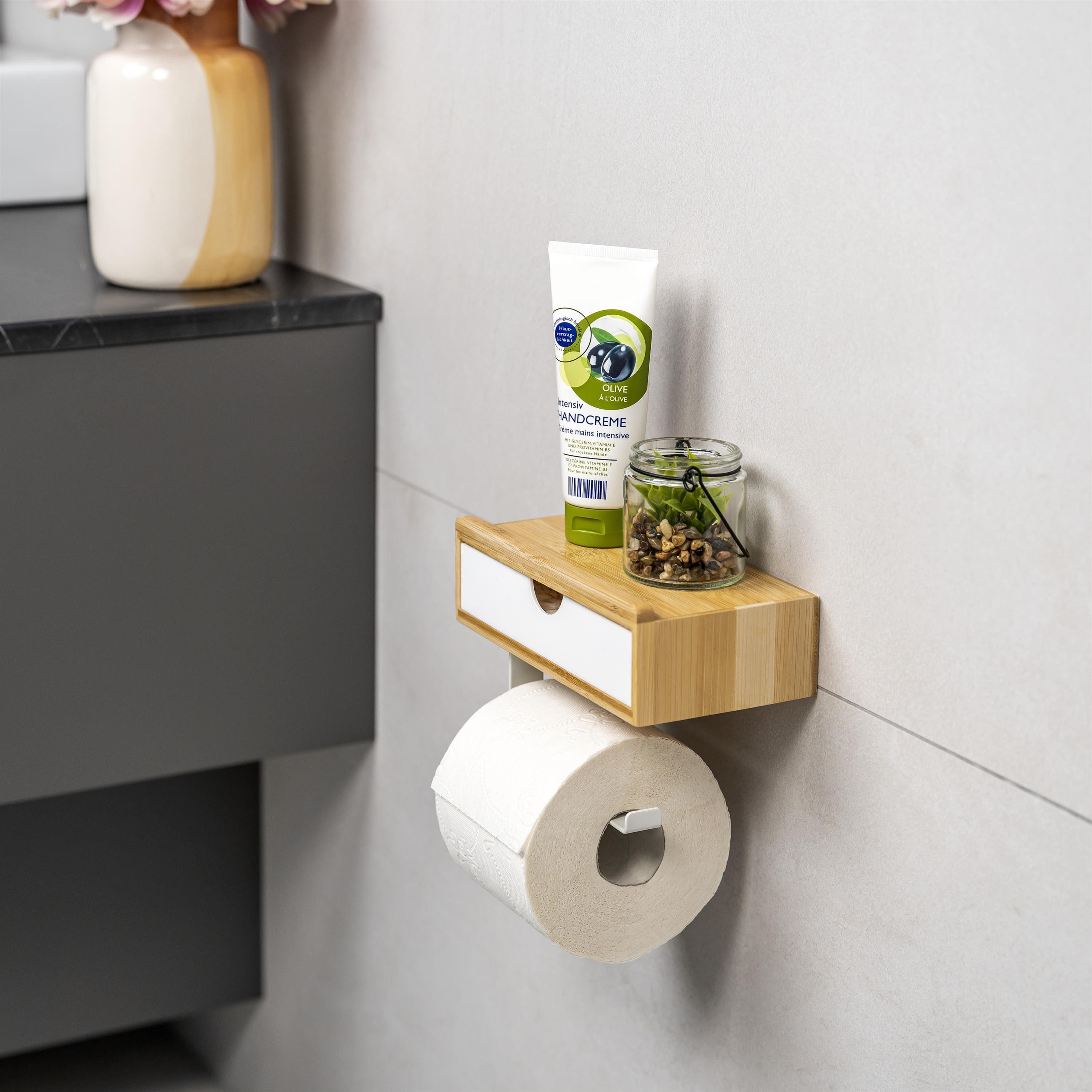 eluno Toilettenpapierhalter 3in1-Funktion, Feuchttücherbox, Ablage, Bambus/ günstig online kaufen