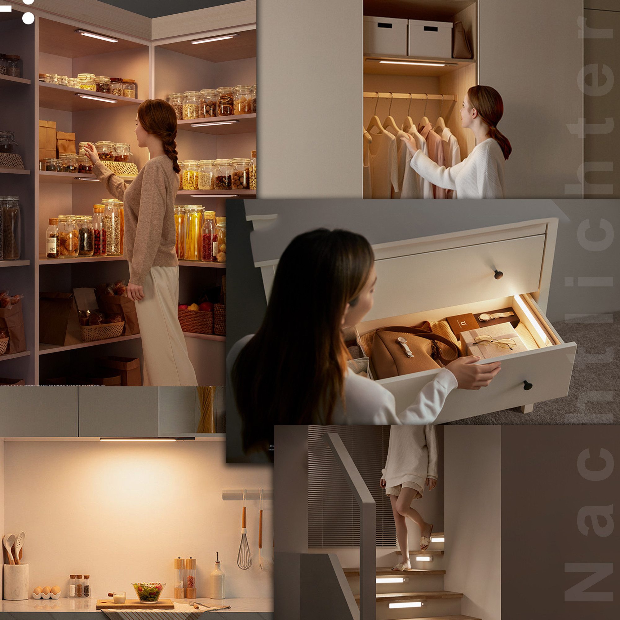 ibettertec LED Lichtleiste Nachtlicht, Wiederaufladbar Treppenlicht,Unterbauleiste Sensor Leuchte, LED fest integriert, Bewegungsmelder, LED Nachttischlampe, USB Wiederaufladbar Schranklicht und Treppenlicht, Schrankleuchten mit Bewegungsmelder, Kaltweiß, Warmweiß, Naturweiß, für Treppen, Küche, Wohnzimmer,usw.