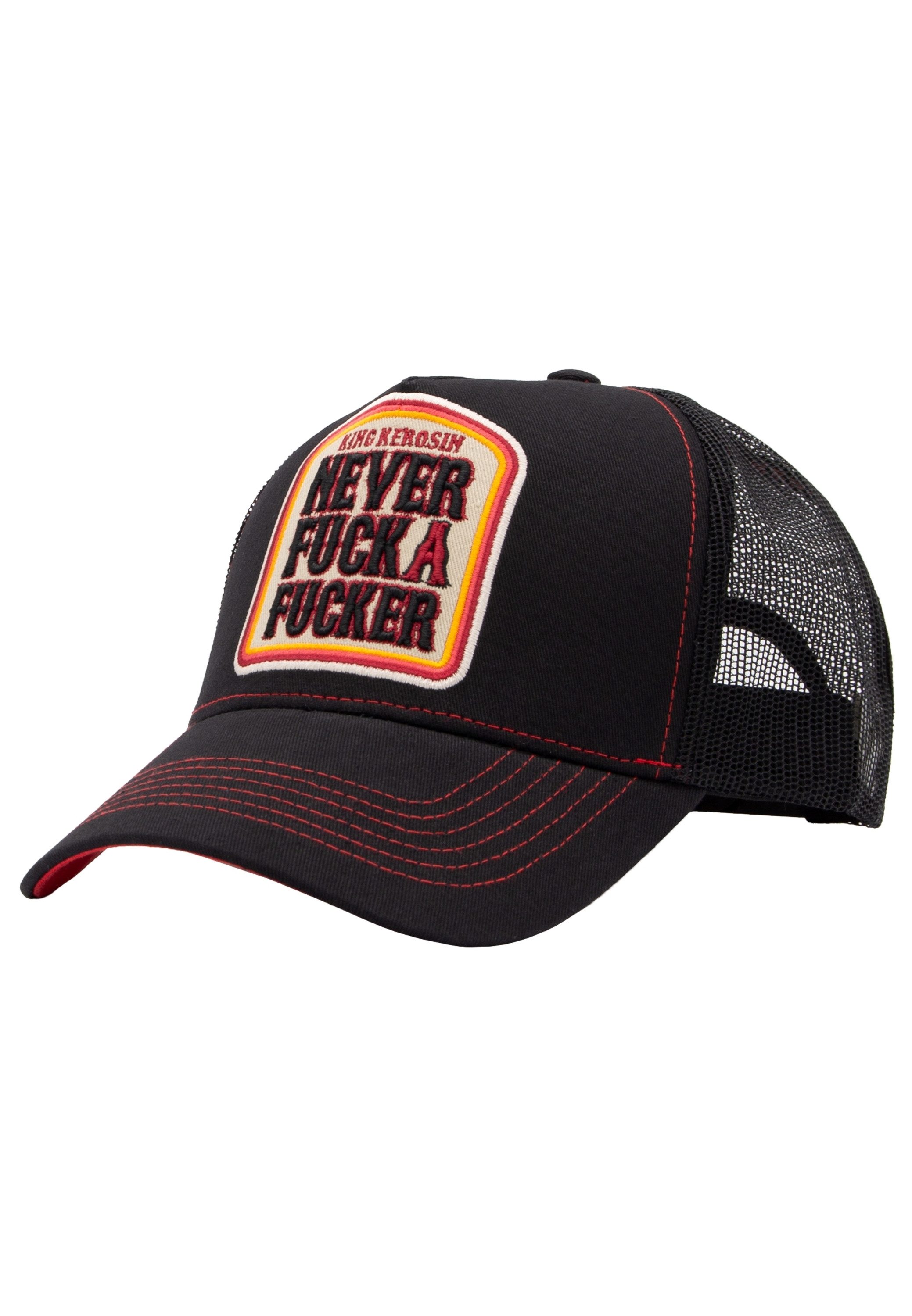 KingKerosin Trucker Cap Never Fuck A Fucker mit Statement-Patch