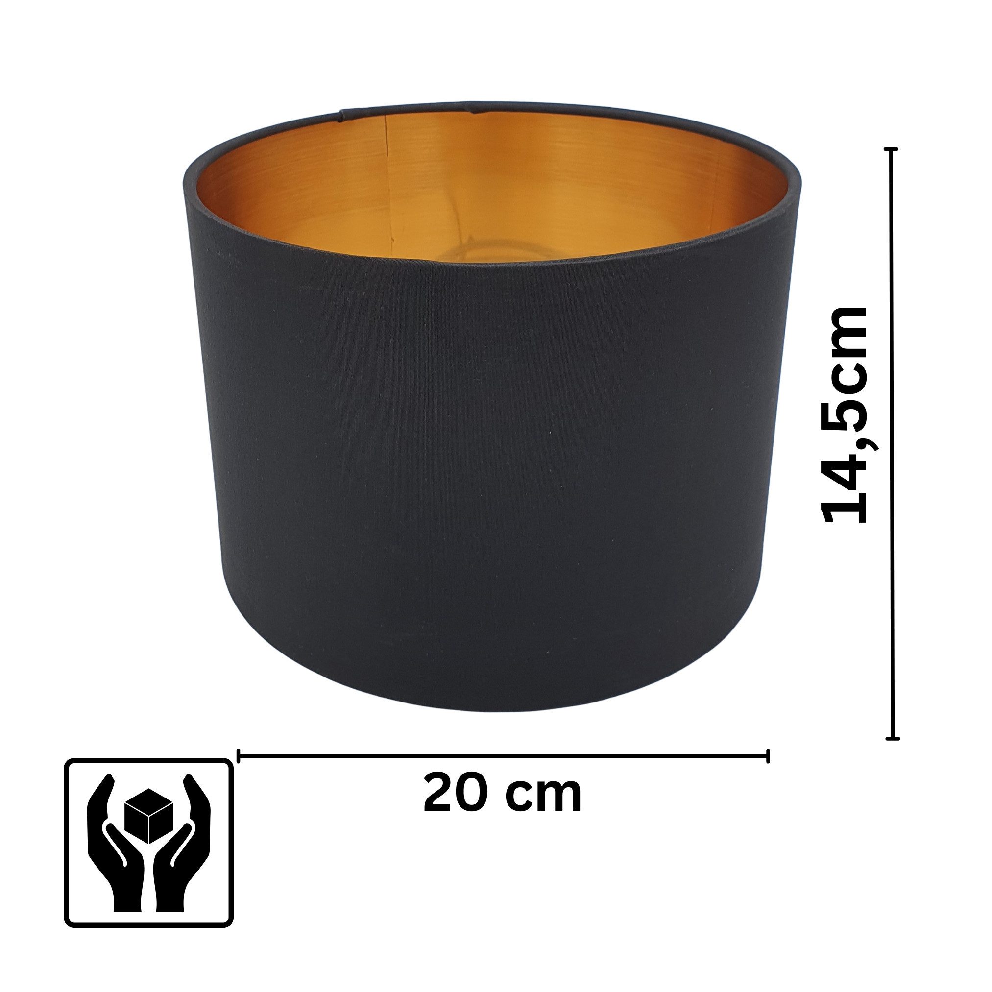 Lichthandel Hoch Lampenschirm Schwarz Gold Rund Retro Vintage Stofflampenschirm E27, Leuchtenschirm Textilschirm Ersatzschirm Tischlampe Pendelleuchte